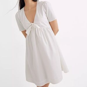 NWT Madewell Tie-Front Puff Sleeve Poplin Mini Dress
